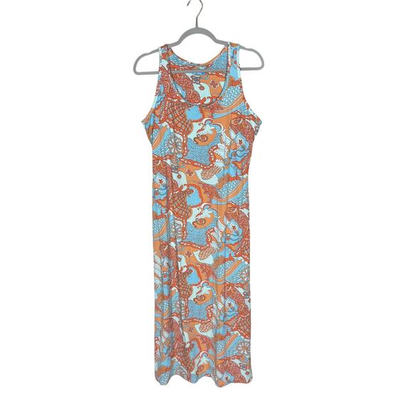 J. McLaughlin Sleeveless Paisley Midi Dress Catalina Cloth Orange Blue Medium - Picture 1 of 3